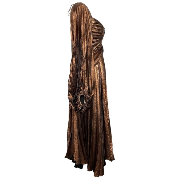 Acler Auroa Midi Dress Metallic Twist Front Pleated Bronze Size 6 NEW - Picture 7 of 16